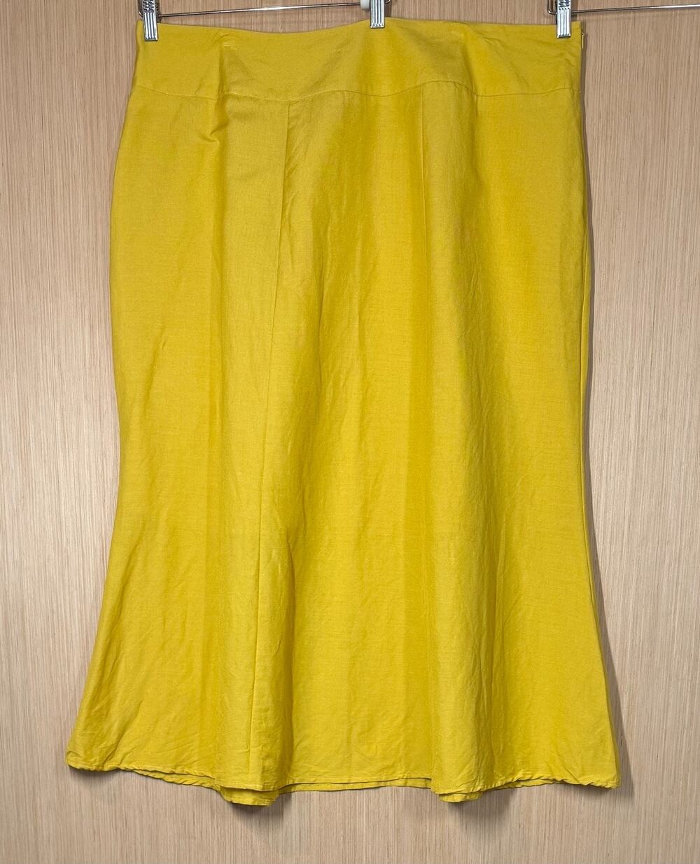 Ashley Stewart Linen Rayon Maxi Skirt Womens Sz 3X Golden Yellow Lined Side Zip